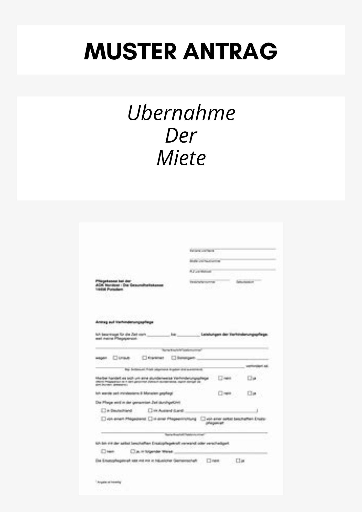 Antrag Auf Übernahme Der Miete